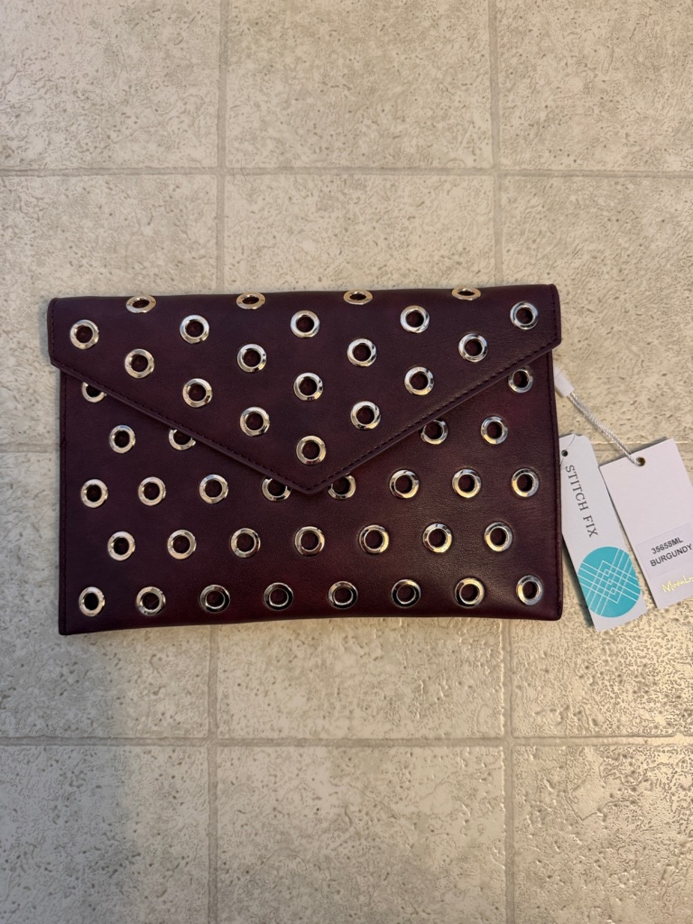 Moda Luxe Burgundy Envelope Clutch with Gold Grommets